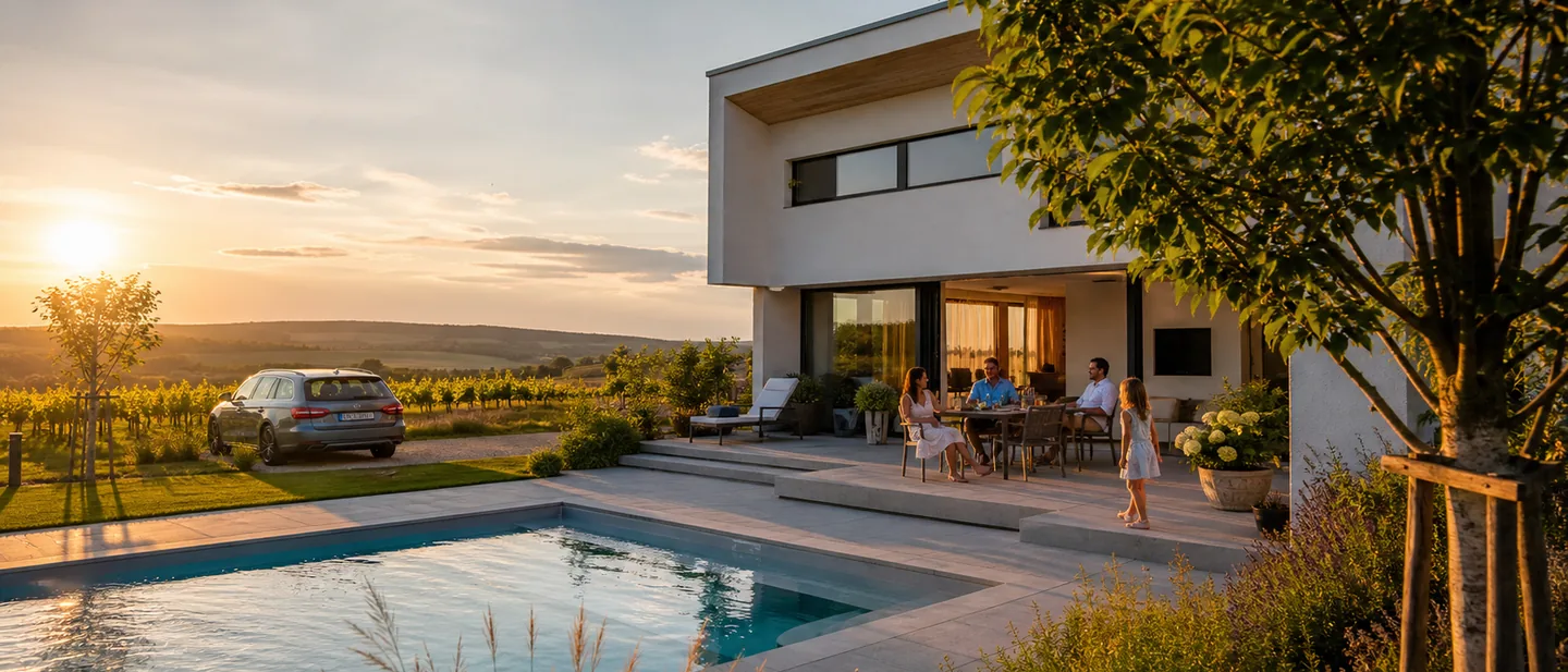 Sommerabend am Becken im Burgenland