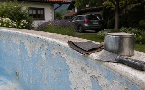 Abgeplatzte Gelcoat-Stelle an einem alten GFK-Becken