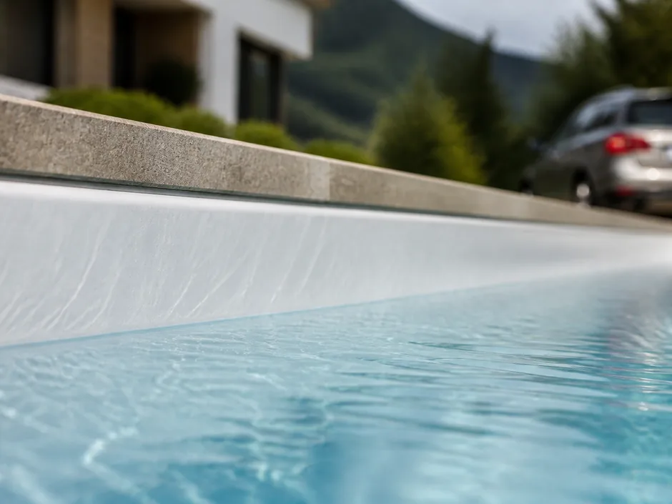 Wasserlinie eines gut erhaltenen Beckens mit makellosem Gelcoat