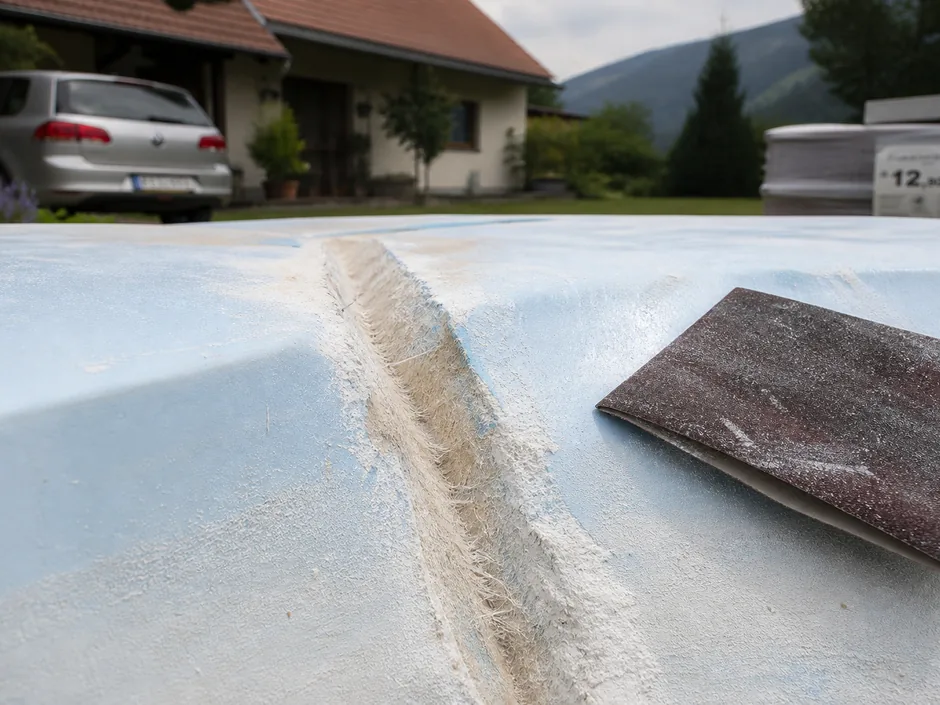 V-förmig ausgeschliffene Rissstelle, vorbereitet zum Verfüllen